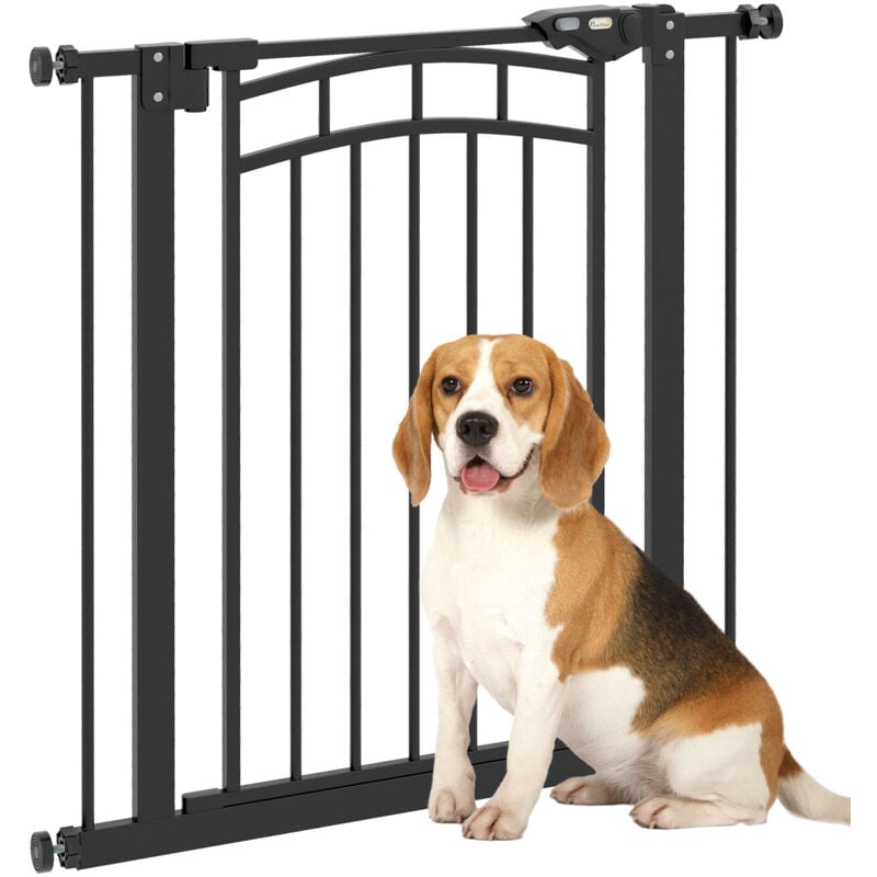 Pawhut - Barrière de sécurité pour chien - barrière à pression extensible - double système de verrouillage - acier noir