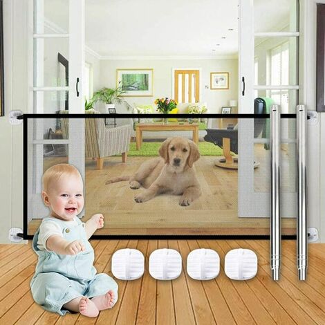 Barrière de sécurité pour chien, porte magique pour chiens, barrière pour animaux, barrière de sécurité à installer n'importe où, barrière de sécurité portable en grillage pliable