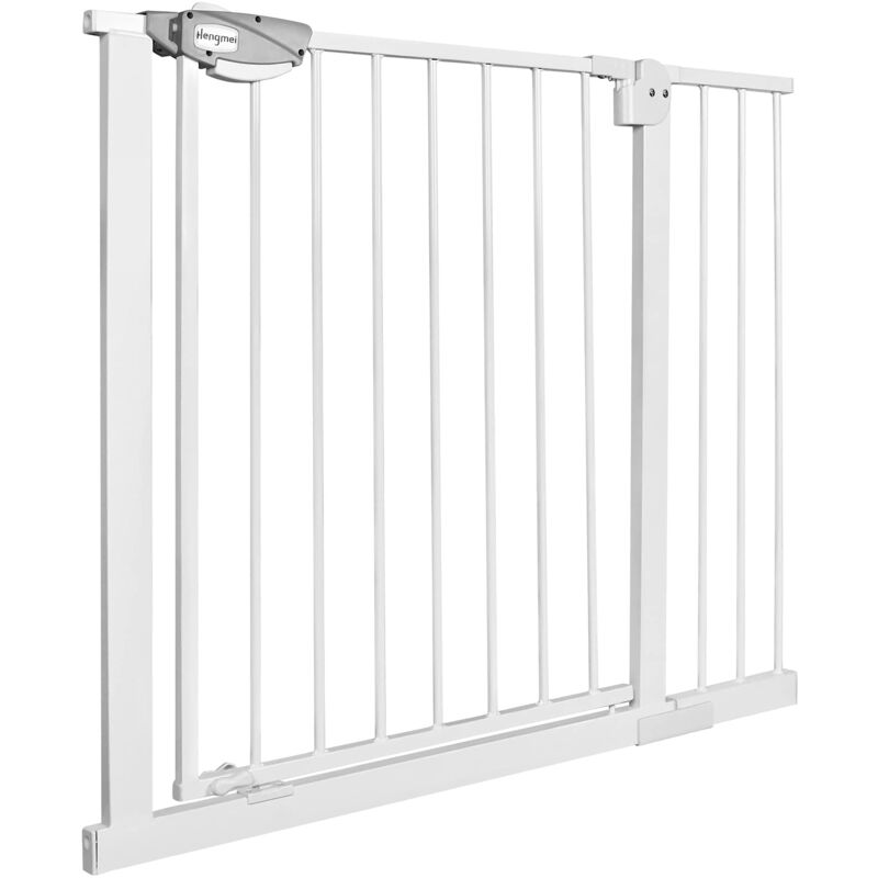 Naizy - Barrière de Sécurité pour enfants, barrière d'escalier avec sans perçage et grille métallique Blanc 95 - 105 cm de large