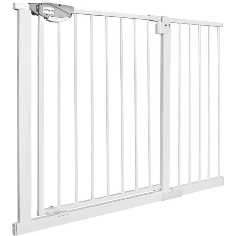 Naizy - Barrière de Sécurité pour enfants, barrière d'escalier Blanc avec sans perçage et grille métallique 105 - 115 cm de large