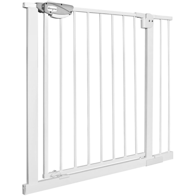 Naizy - Barrière de Sécurité pour enfants, barrière d'escalier avec sans perçage et grille métallique 85 - 95 cm de large - Blanc