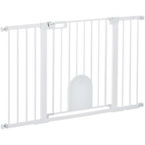 Barrière de sécurité pour porte/escalier, installation par serrage, réglable de 75 à 131 cm, blanc, métal et ABS, hauteur 76 cm, pour une sécurité optimale