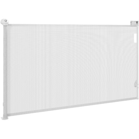 Barrière de sécurité rétractable chien 149 cm, verrouillage automatique, blanc