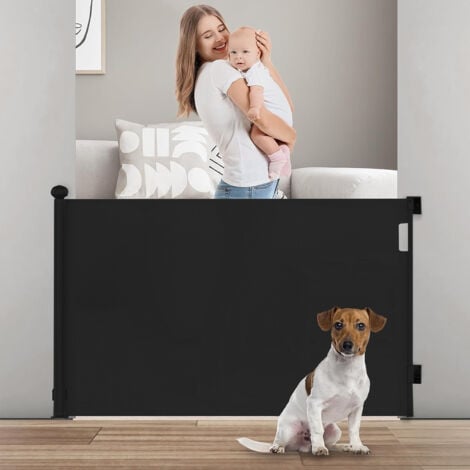 AQUASUP Barrière de Sécurité Rétractable pour Bébé, 0-180 cm Barriere Retractable Enfant Adaptée aux Escaliers, Couloirs, Intérieur et Extérieur Noir