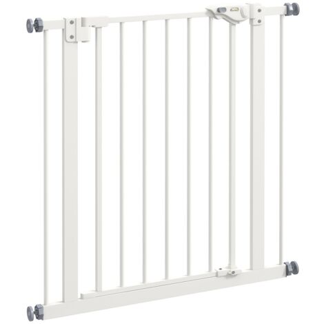 Barrière de sécurité sans perçage pour chiens-barrière d'escalier et porte-métal et plastique blanc 80x2x77cm