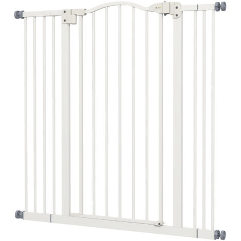 Barrière extensible pour chien, 4 vis réglables, métal et plastique, 74-100x94 cm, blanc