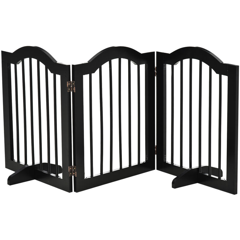 Pawhut - Barrière de sécurité barrière modulable pliable pour animaux de compagnie - piètement support - dim. 154,5L x 61H cm - mdf bois noir - Noir