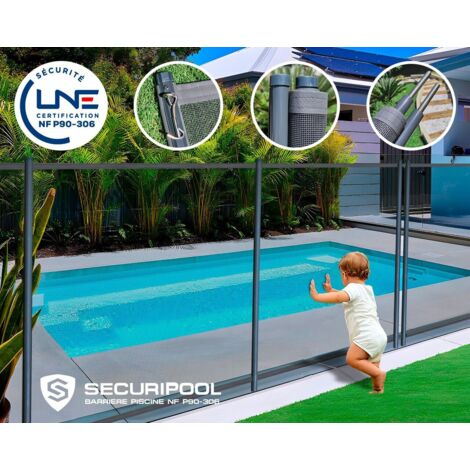 Barrière piscine démontable SECURIPOOL Gris Anthracite 6m fixations 16mm