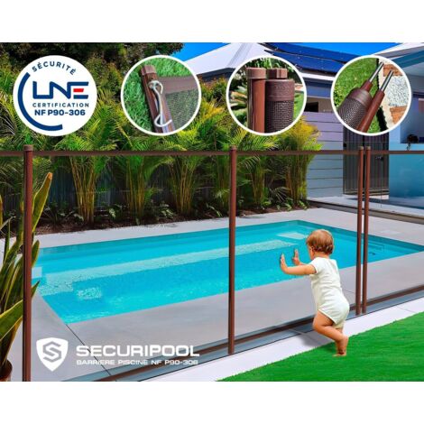 Barrière piscine démontable SECURIPOOL Marron Chocolat 4m fixations 16mm