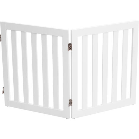 Barrière pour Animaux de Compagnie de 60cm avec 2 Panneaux Extensibles Clôture en Bois Autoportante avec 2 Pieds Adapté aux Escaliers Blanc DESIGN IN
