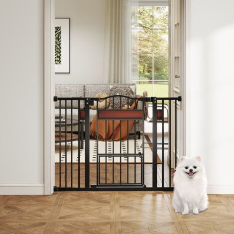 Barrière pour Animaux de Compagnie Extra Large pour Ouvertures de 76 à 104 cm avec Petite Porte 2 Extensions sans Pression de Perçage Noir