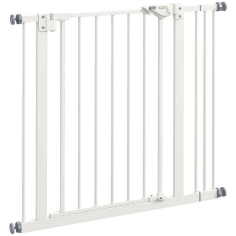 Barrière pour chien 74-87x2x77 cm - Extension incluse - Sans perçage - Pour escalier - Métal et plastique blanc - Sécurité animaux