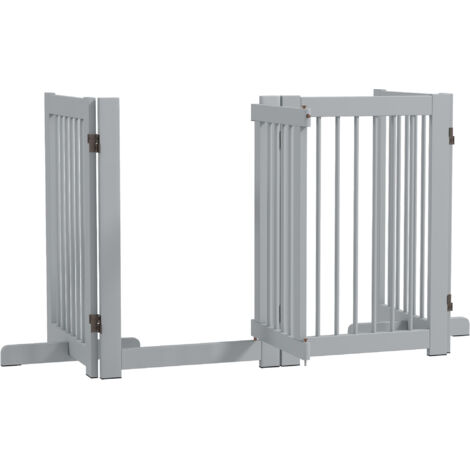 Barrière pour chien autoportante, 4 panneaux ajustables, bois de pin, gris clair, 204 x 36 x 75 cm