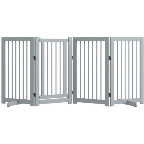Barrière pour chien autoportante-4 panneaux pliables-avec porte et supports-Stair-Couloir-Gris-220x8,2x91cm