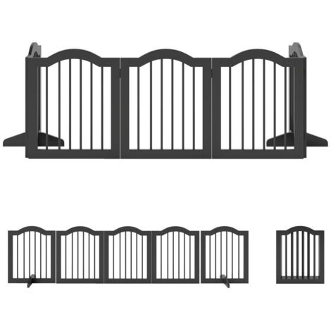 Barrière pour chien autoportante avec pieds, pliable, 5 panneaux, 261,5 x 29,5 x 61 cm, noire