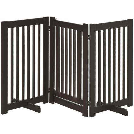 Barrière pour chien autoportante-réglable-en bois brun foncé-pliable-pour portes-sécurisée-155x35.5x76(cm)