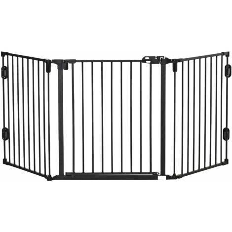 Barrière pour chien avec porte automatique, réglable, pliable, 3 panneaux, 202,5 x 76 cm