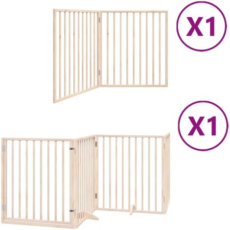 Barrière pour chien avec porte pliable 6 panneaux bois peuplier CFW17594