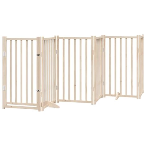 Barrière pour chien  Barrière de sécurités avec porte 6 panneaux bois de sapin massif CFW83368