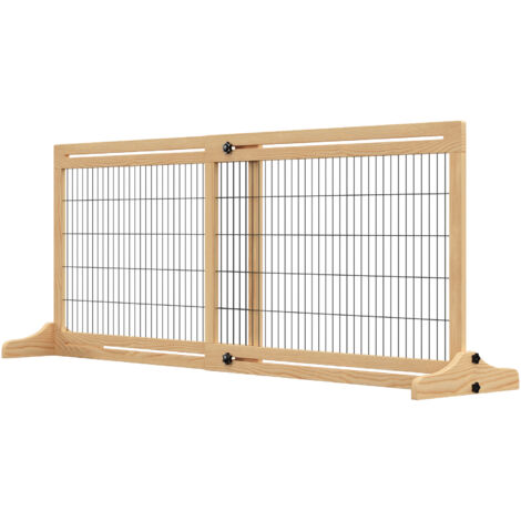 Barrière pour chien intérieur extensible en pin et acier, 104-180x36x69 cm, teinte bois