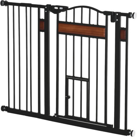 Barrière pour Chien Moyen et Petit avec Fermeture Automatique, 74-105x76,2 cm, Noir