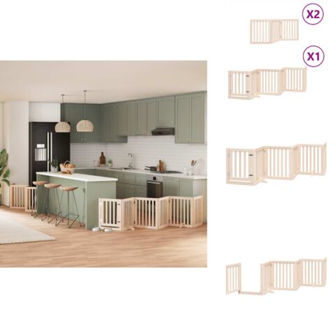 Barrière pour chien porte pliable 12 panneaux bois de peuplier - Barrière Pour Chien - Barrières Pour Chiens - Barrière Pour Animaux De Compagnie - Barrière Pour Chien Avec Porte