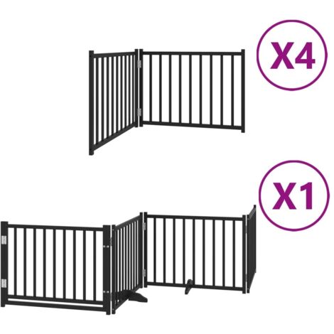 Barrière pour chien porte pliable 12panneaux noir bois peuplier CFW13155