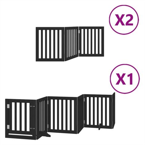 Barrière pour chien porte pliable 12panneaux noir bois peuplier CFW82394
