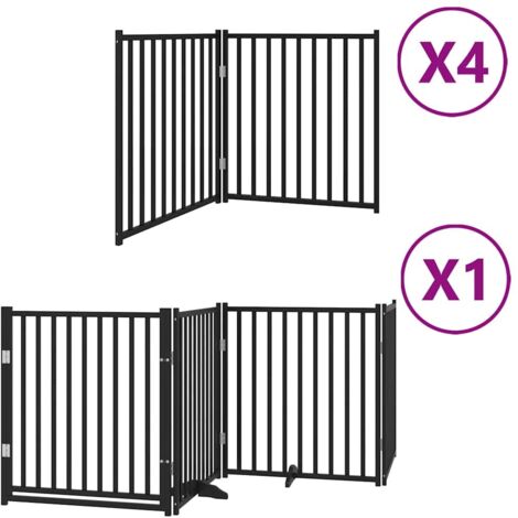 Barrière pour chien porte pliable 12panneaux noir bois peuplier CFW91239