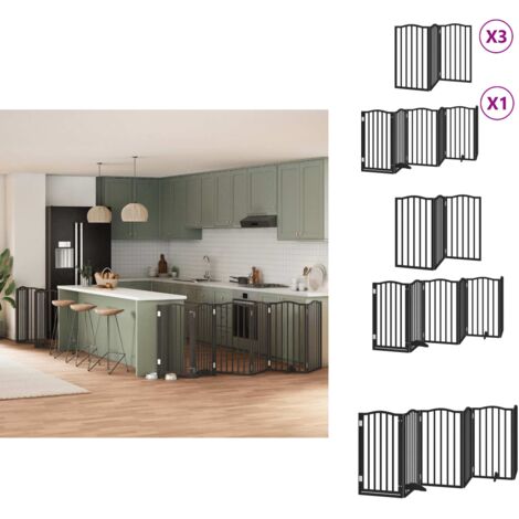 Barrière pour chien porte pliable 15panneaux noir bois peuplier - Barrière Pour Chien - Barrières Pour Chiens - Barrière Pour Animaux De Compagnie - Barrière Pour Chien Avec Porte