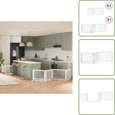 Barrière pour chien porte pliable 6panneaux blanc bois peuplier - Barrière Pour Chien - Barrières Pour Chiens - Barrière Pour Animaux De Compagnie - Barrière Pour Chien Avec Porte