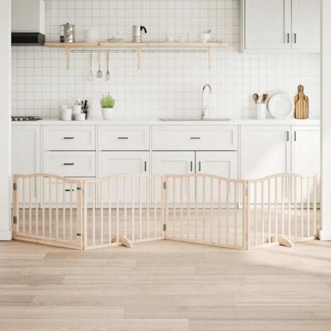TORANA Barrière pour chiens avec porte 4 panneaux bois de peuplier
