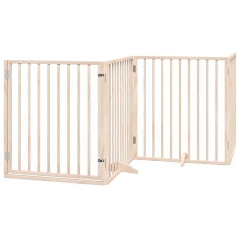 Barrière pour chiens avec porte 4 panneaux bois de peuplier CFW28371