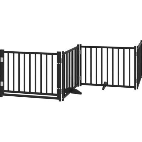 Barrière pour chiens avec porte 4 panneaux bois de sapin massif CFW60517