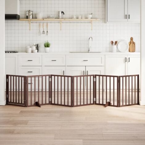 TORANA Barrière pour chiens avec porte 6 panneaux bois de peuplier