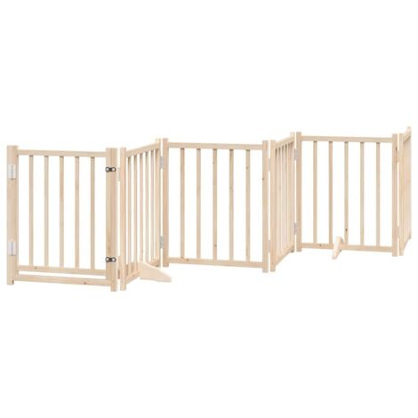 Barrière pour chiens avec porte 6 panneaux bois de sapin massif CFW94561