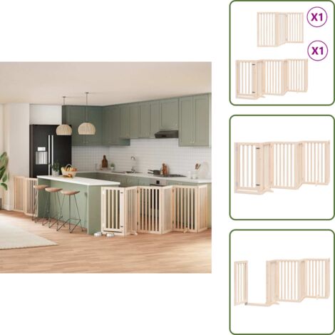 Barrière pour chiens avec porte pliable 9panneaux bois peuplier - Barrière Pour Chien - Barrières Pour Chiens - Barrière Pour Animaux De Compagnie - Barrière Pour Chien Avec Porte