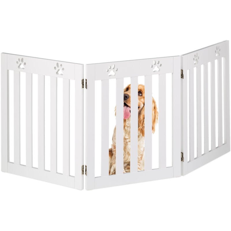 Barrière de sécurité pour chiens, grille de protection, HxL : 60 x 153 cm, mdf, pliable, blanche - Relaxdays