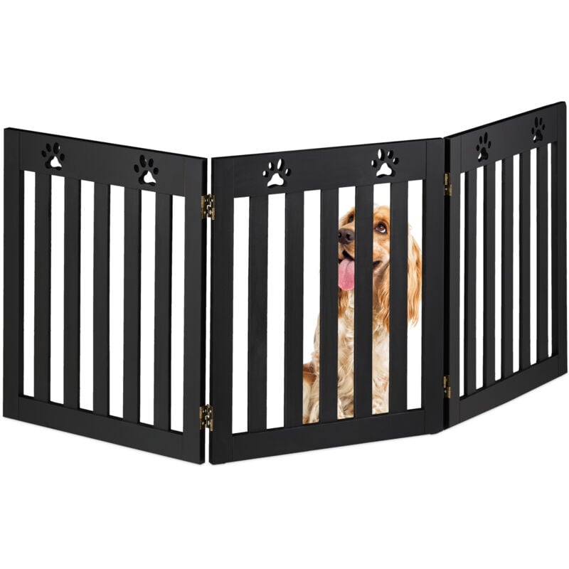 Barrière de sécurité pour chiens, grille de protection, HxL : 60 x 153 cm, mdf, pliable, noire - Relaxdays