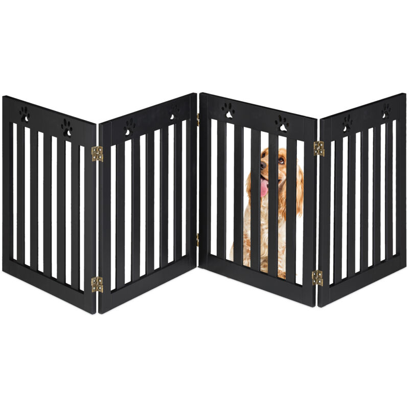 Barrière de sécurité pour chiens, grille de protection, HxL : 60 x 204 cm, mdf, pliable, noire - Relaxdays
