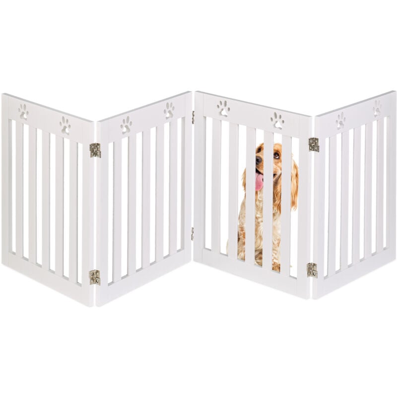 Barrière de sécurité pour chiens, grille de protection, HxL : 60 x 204 cm, mdf, pliable, blanche - Relaxdays
