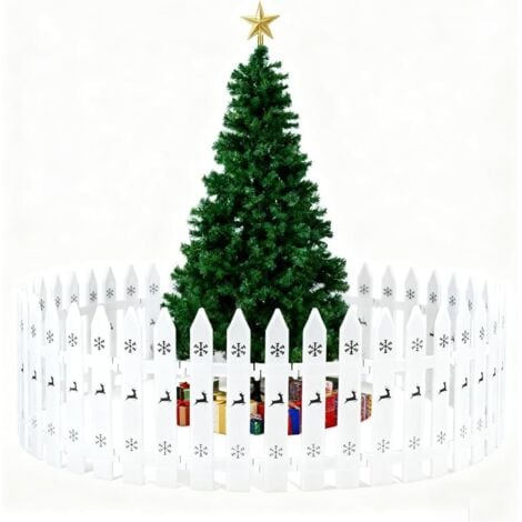 JALLERIA Barriere Sapin de Noel, 24 Pièces Cloture Sapin de Noel avec Flocons de Neige et Motifs de Cerfs, Clôtures Décoratives pour Sapin de Noël, Fête de Mariage, Paysagère,Jardin (30 10cm, Blanc)