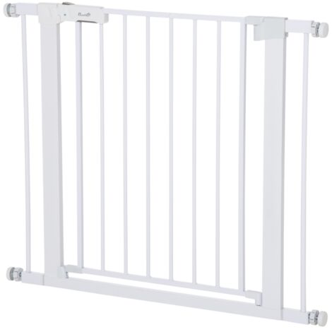 Barrière sécurité bébé réglable 75-96 cm, ouverture 1 main, métal blanc, fermeture auto