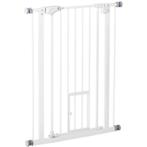 Barrière Sécurité Bébés Chiens 74-80x3.5x91.4cm - Sans Perçage, Fermeture Automatique - Porte d'Escalier et Intérieur - Blanc
