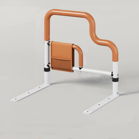 Barrières de lit conçues pour les personnes âgées, sécuritaires, en forme de L, avec dispositifs d'assistance, poches de rangement et accoudoirs latéraux.