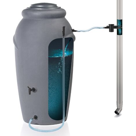 Barril de agua de lluvia 210l aquacan baby de plastico en color gris grafito 59,6 (largo) x 56 (ancho) x 118,3 (altura) cm + Set de accesorios icanse - Gris grafito