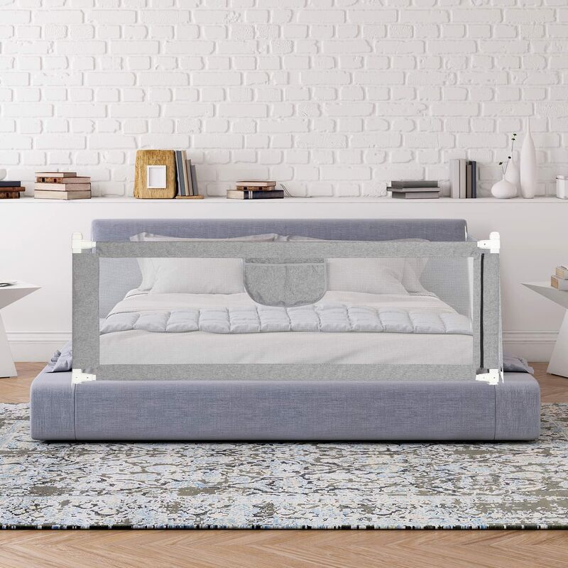 Skecten - Barrière de Lit Bébé Portable Hauteur Réglable Gris 200 cm