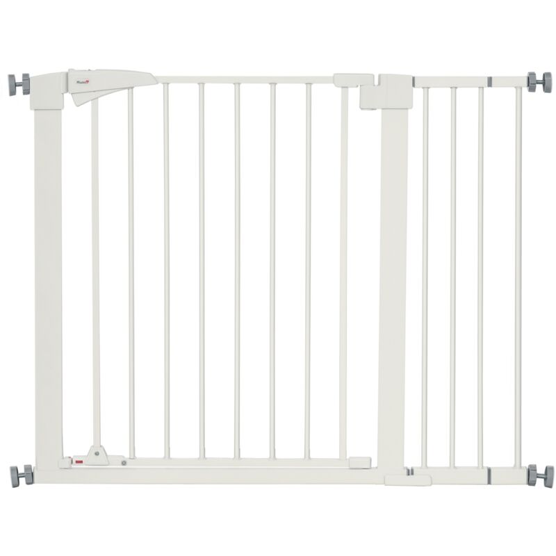 Pawhut - Barrière de sécurité animaux réglable 76-103L cm - porte 2 verrouillages, ouverture 2 sens - acier abs blanc