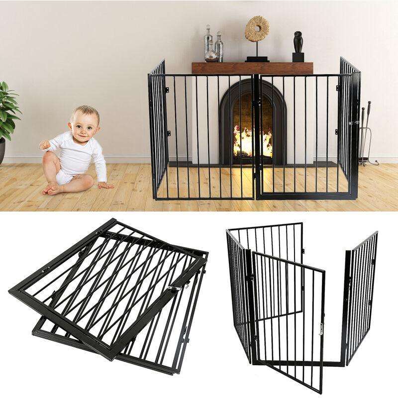 Guoyihua - Barrière de sécurité enfant et animaux multi-fonction, 240 cm Grille de Protection métal, Grille de protection pliante à 4 panneaux avec