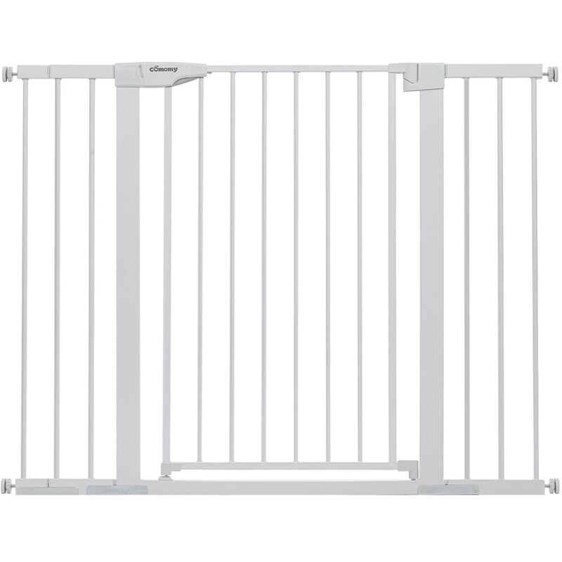 Barrière de Sécurité extensible Barrière d'escalier Fermeture facile pour bébé chien H.91 cm L.75-124 cm blanc